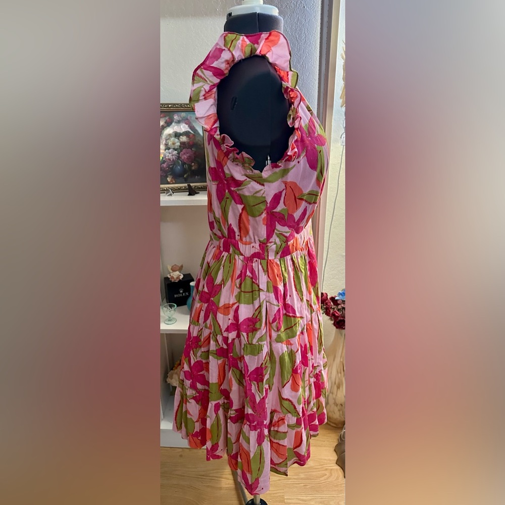 Floral Pink and Green Sleeveless Dress Size L - Picture 5 of 12